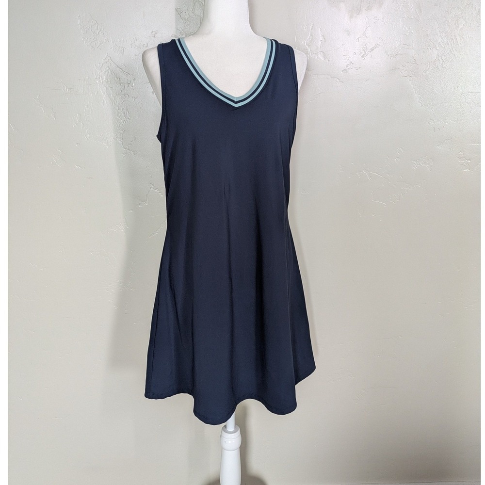 Sincerely Jules Exercise Dress Womens Large Navy Blue V-Neck Built-in Bra Active